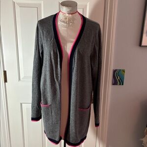 Gorgeous Brodie cashmere Gray Cardigan Sweater with Pink Trim